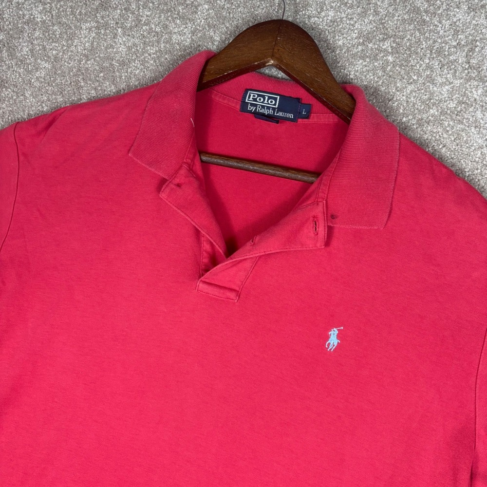 Polo Ralph Lauren Men Large Red Short Sleeve Pique Polo Shirt Blue Pony Logo